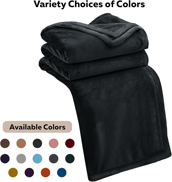 MOONLIGHT20015 Fleece Blanket 2 Pack Twin Size 60 x 80 Inches - Super Soft Fluffy Throw Blanket for Sofa and Bed - Warm and Cozy Lightweight 400 GSM Microfiber Bed Throws Blankets (Twin, Black)