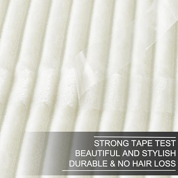 Richave Cuddly Blanket Queen Size,Premium Lightweight Anti-Static Fluffy Fleece Blanket with Striped Pattern for Queen Full Bed, 90x90 Inches,Cream