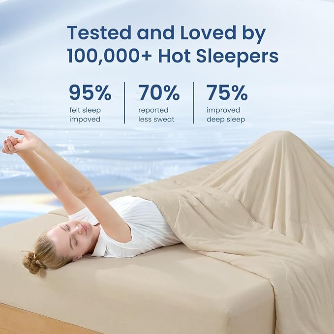 Cozy Bliss Cooling Comforter Queen Size, Cooling Blankets for Hot Sleepers and Night Sweats, Khaki Summer Comforter for Queen Size Bed, Breathable Soft Lightweight Silk Smooth