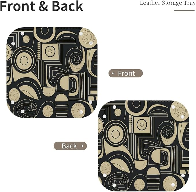 Modern Abstract Beige Black Pattern Tray Men's Leather Valet Parking Portable Entrance Trays Bedside Storage Box