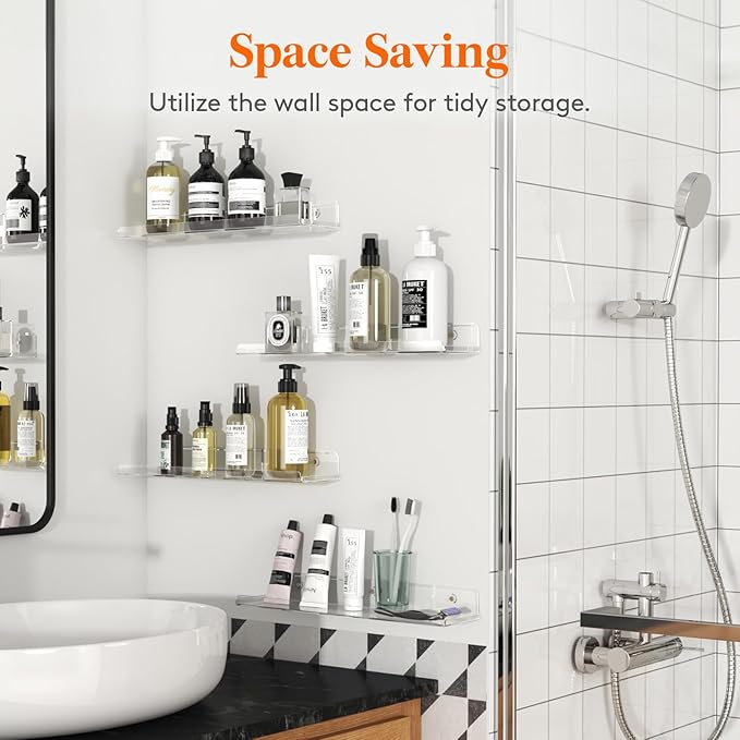 Lifewit Floating Shelves for Bathroom, 15" Clear Wall Organizer for Makeup, Perfume, Figures, Photo, Decor Shelf for Nursery, Living Room, Bedroom, Kitchen, Over Toilet Storage Rack, Clear, 2 Pack