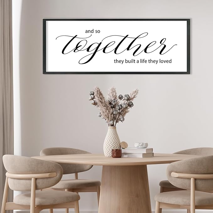 YWJKWLGS And So Together They Built a Life They Loved Family Sign Bedroom Decor Above Bed Wall Art 40x15 Inch Large Couple Love Quotes Framed for Master Room (Black)