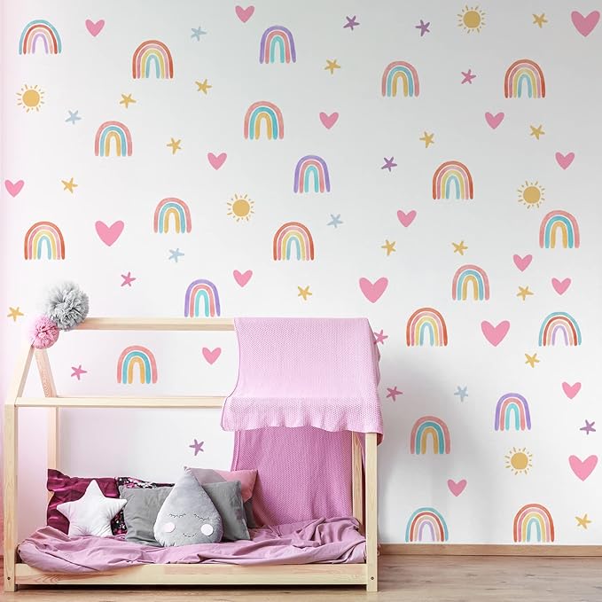 Epakh Rainbow Wall Decor Stickers Small Rainbow Decal Watercolor Heart Star Sun Wall Stickers Decor for Girls Boys Baby Bedroom Nursery(Luminous Blue)