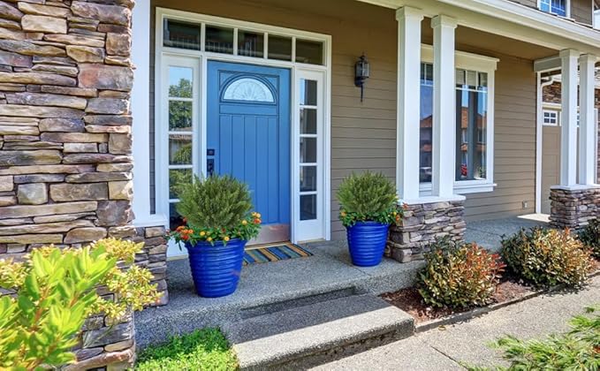 15.7" Christmas Fake Shrubs, Artificial Cedar Ball Tree Plant, 4 Packs of Fake Cedar Outdoor shrubs with Ground Spike, UV Resistant Fake shrubs, Used for Indoor and Outdoor Front Porch Gardens