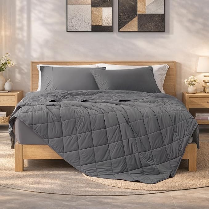 Cozy Bliss Cooling Blanket for Hot Sleepers Queen Size, Q-Max 0.45 Cooling Comfort, Cold Blankets for Night Sweats Sleeping, Ultra-Cool Lightweight Breathable Summer Blanket for Bed, Charcoal Grey