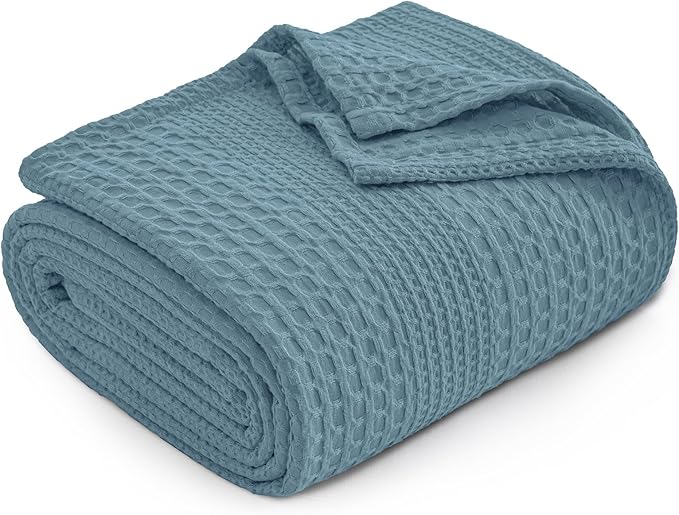 PHF Lightweight Waffle Weave Blanket Twin Size, Breathable & Ultra Soft, 66"x 90" Soft & Cozy Thin Blanket for All Season & Hot Sleepers, Bed, Home Decor - Stormy Blue