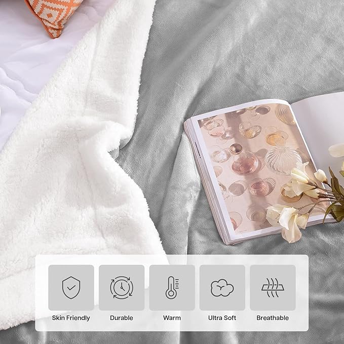 MOONLIGHT20015 Silver Sherpa Blankets Queen Size for Bed - Wholesale Bulk Pack of 9 Sherpa Blankets - Soft Fluffy Throw Blanket for Hotels, Guest Bedroom, 90x90 Inches