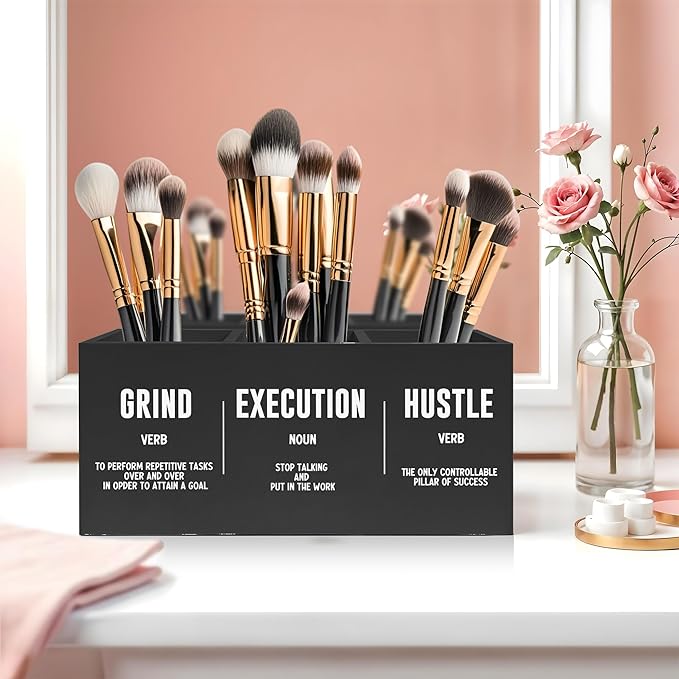 Inspirational Office Pen Pencil Holder, Inspirational Gifts for Coworkers Colleague, Grind Execution Hustle Positive Quotes Organizer for Home Office Desk Accessories