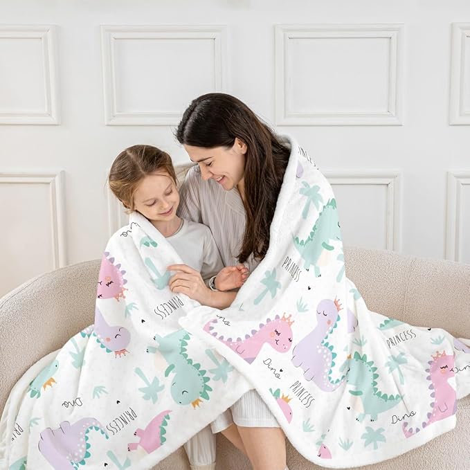 Erosebridal Dinosaur Blanket Throw Pink Purple Dinos Sherpa Blankets for Kids Girls Cartoon Fleece Blankets Lovely Cute Animals Fuzzy Blanket Child Room Decor Sofa Decor Twin 60"X80"