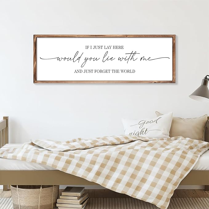 MODE HOME Farmhouse Bedroom Wall Art Above Bed with Title If I Just Lay Here Would You Lie With Me, Large Framed Wall Sign for Master Bedroom Wall Decor, Rustic Wall Art for Home Decor 42 x 15 Inch
