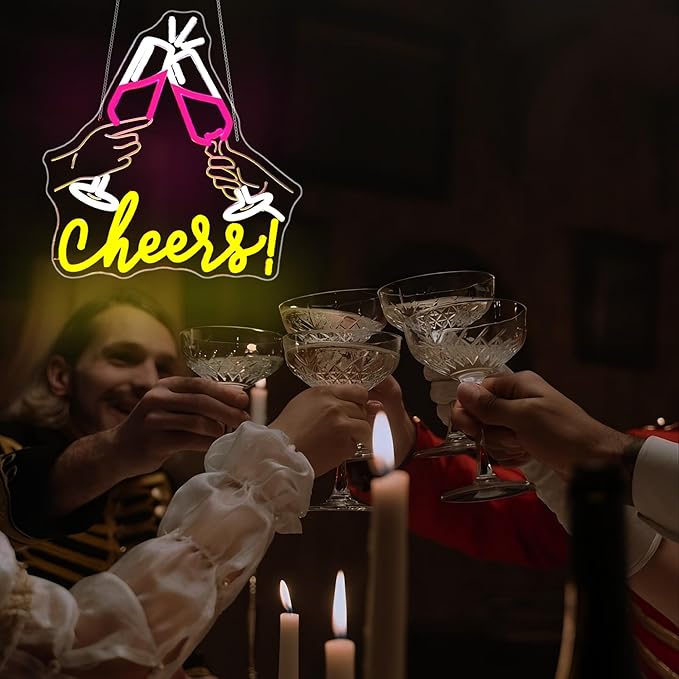 Neon Sign, Cheers Neon Signs for Wall Decor - LED Signs for Home, Party, Bars, Club - USB Powered Light Up Sign Decorations