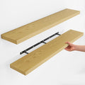 Fun Memories Rustic Wood Floating Shelves for Wall, Space-Saving Wall Mounted Shelves for Bathroom, Bedroom, Living Room and Kitchen, Stylish Storage & Display (Set of 2, Oak, 48 in)
