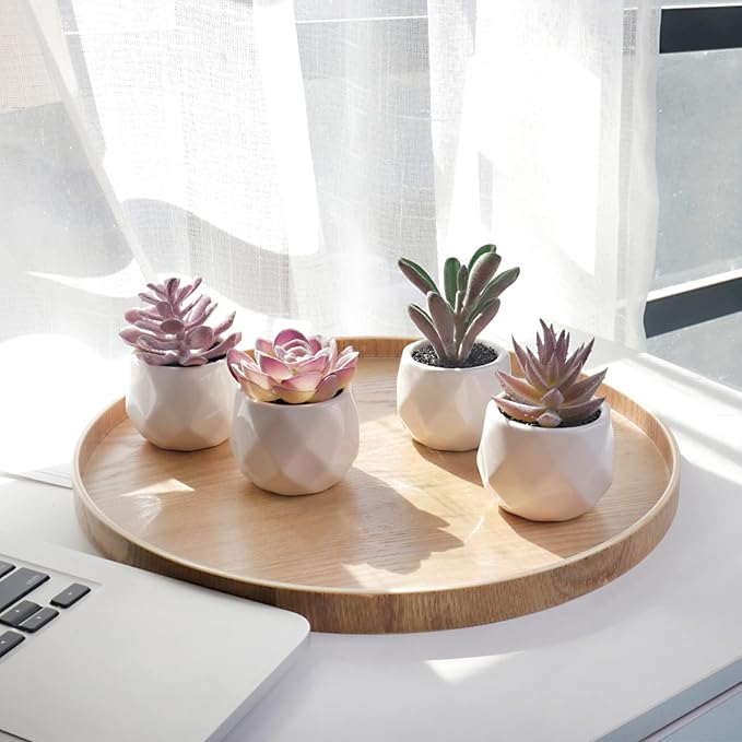Tiita Purple Artificial Faux Succulents in Pots, Mini Purple Fake Plants for Women Desk, Small Realistic Faux Succulents for Home Office Accessories Window Sill Bathroom Bedroom 4 Set