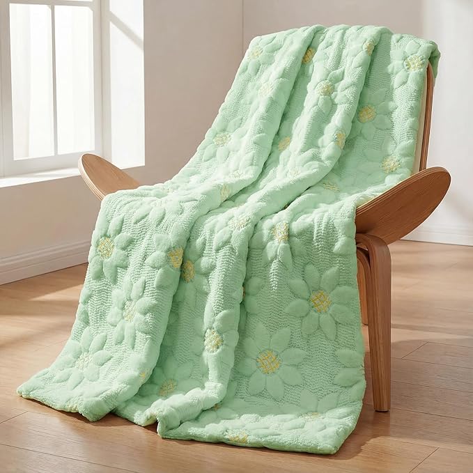 Horaldaily Spring Summer Blanket Throw, Green Sunflower Soft Fuzzy Plush Faux Fur Cozy Blankets for Couch Sofa Bed Lounging, Ideal Gifts for Kids Adults Wife Self, 60x80