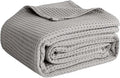 100% Cotton Blankets for Bed - Waffle Weave Blankets for Summer, Lightweight and Breathable Soft Woven Blanket for Spring (Light Grey, King (90" x 108"))