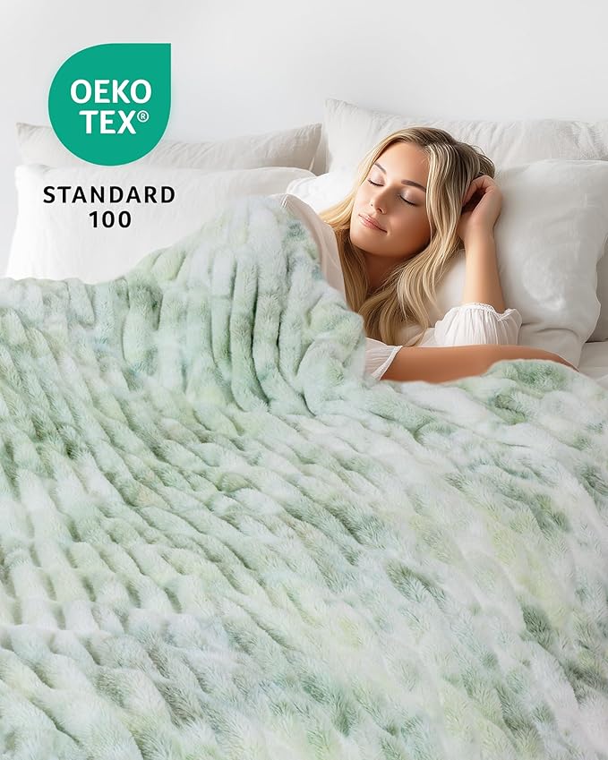 Ultra Soft Faux Rabbit Fur Throw Blanket, Cozy Fuzzy Blanket for Couch Bed, Plush Warm Decor Gifts, Luxury Thick Fluffy Blanket for Women, 60x80 inches, Tie-Dyed Sage Green