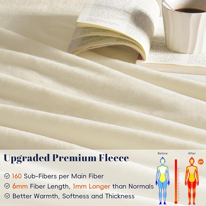 PHF Ultra Soft Fleece Blanket King Size, No Shed No Pilling Luxury Plush Cozy 300GSM Lightweight Blanket for Bed, Couch, Chair, Sofa, Perfect Decorations Gifts, 108" x 90", Cream