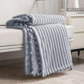 DISSA Fleece Blanket Queen Size – 71x80, Grey – Soft, Plush, Fluffy, Fuzzy, Warm, Cozy – Perfect Throw for Couch, Bed, Sofa - with Pompom Fringe - Flannel Blanket