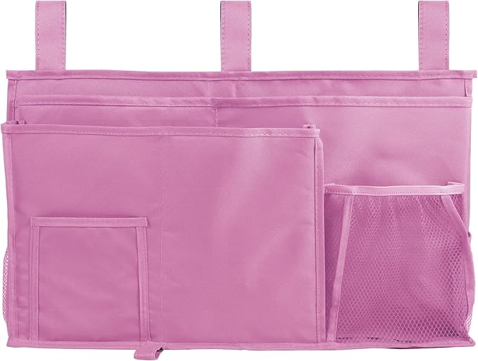 Joyfulife Bedside Caddy, 8 Pockets Organizer, Pink (Caddy for Bunk Beds), Waterproof Oxford Fabric, Durable, Hanging Mount, 19x11x4in, 1.0 Count
