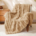 BEDELITE Faux Fur Throw Blanket for Couch, Soft and Cozy Luxurious 3D Striped Fluffy Blanket, 770GSM Thick Warm Plush Fuzzy Faux Rabbit Fur Blanket for Women Gift (Brown, 50"x 60")