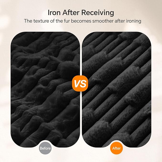 BEDELITE Faux Fur Black Throw Blanket for Couch - Super Soft & Cozy Plush Striped Blanket for Sofa and Room Decor, Luxury Fluffy All-Season Blankets Gift for Women, Men, Mom, Dad, 50x60 inch, Black
