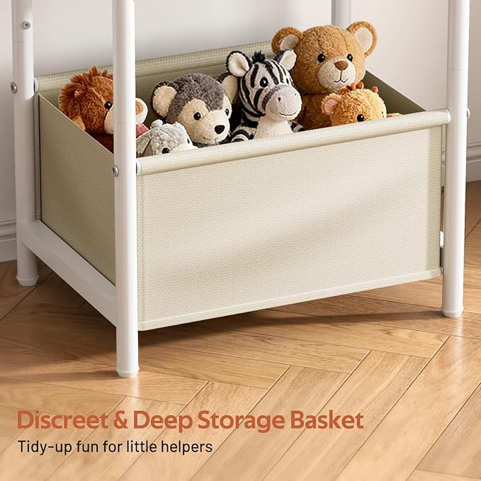 MISSLO Nursery Side Table for Living Room with Storage Basket Small End Tables for Small Spaces Kids Nightstand with Large Tabletop White Bedside Table Toddler Night Stand for Bedroom, Sofa, Dorm