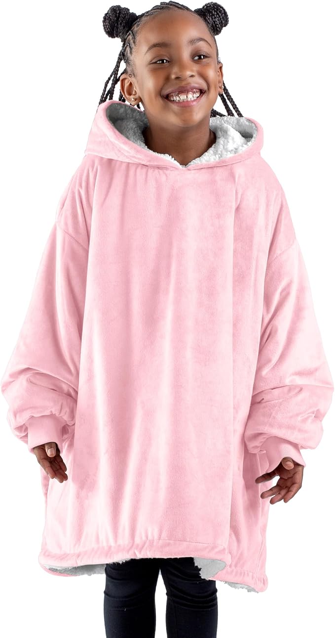 Bare Home Wearable Blanket Hoodie - Soft Plush Sherpa - Warm and Cozy - Oversized Wearable Blanket - Adult & Kid Sizes