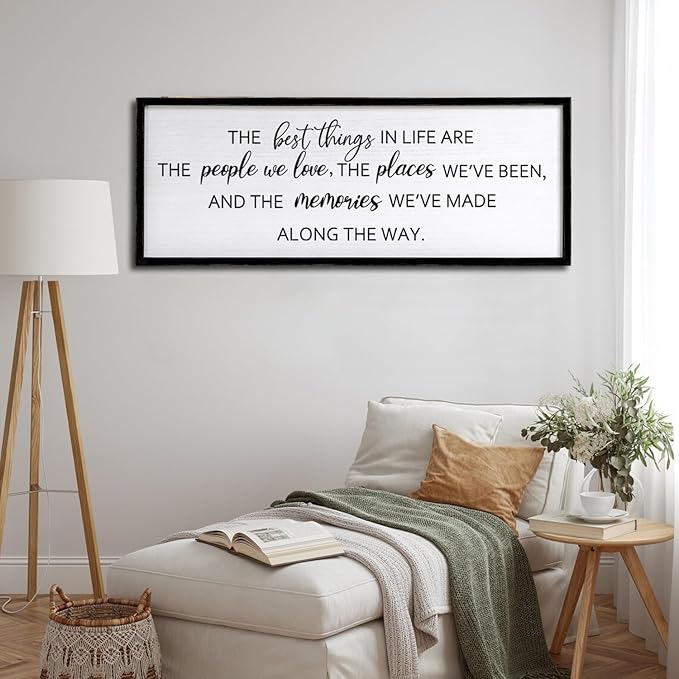 Foutcheou The Best Things in Life Wall Art, 32''×12'' Framed Wood Memories Inspirational Quotes Wall Decor, Large Horizontal Dining Room Wall Signs for Home Family Farmhouse