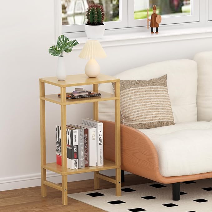 Side Table End Table Tall Night Stand 3-Tier for Living Room Bedroom Bathroom Office Furniture Natural