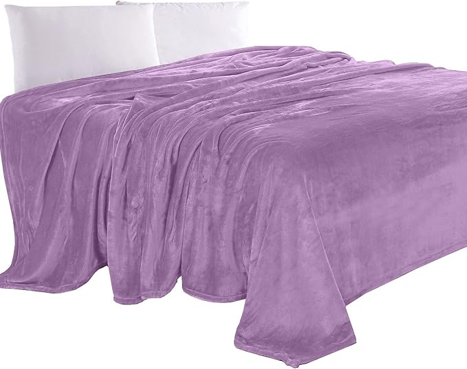 Elegant Comfort Luxury Velvety Feel Blanket, All-Season Lightweight Blanket, Ultra Plush, Soft, Cozy-Fuzzy Flannel Fleece for Couch, Sofa, Bed, Travel, Solid Design, Full/Queen, Lavender