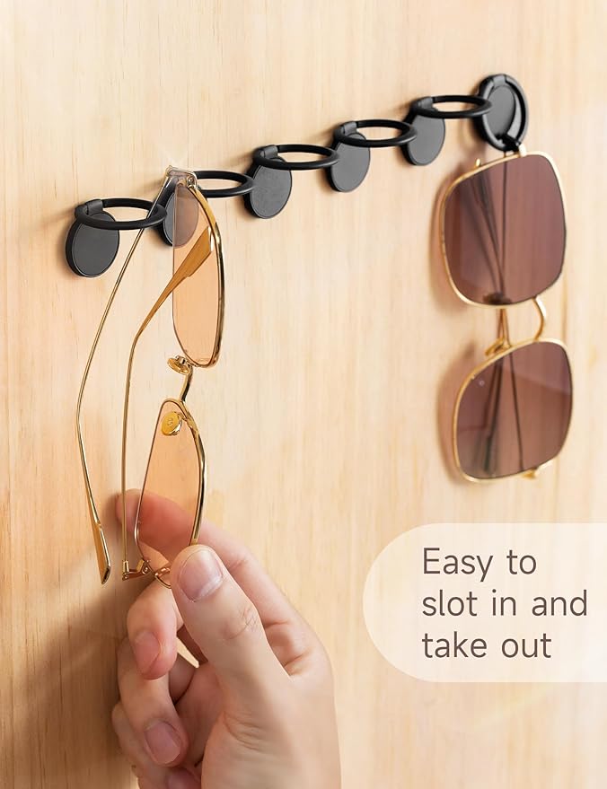 Sunglasses Organizer Wall Mounted Sunglasses Holder 6 Pack Hanging Eyeglass Holder (Black with Adhesive)