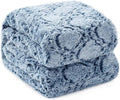KAWAHOME Faux Fur King Size Blanket for Bed, Ultra Soft Warm Fluffy Blanket for Couch, Plush Fuzzy Bedding, Cozy Luxury Quatrefoil Pattern Bedroom Decor Gifts, 108" X 90" Blue
