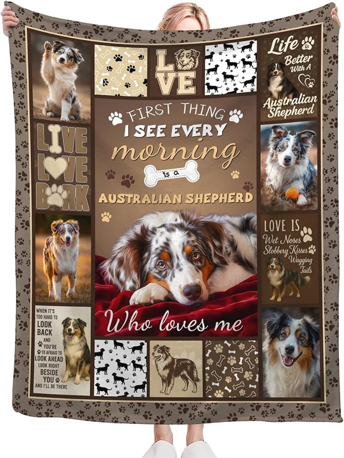 Australian Shepherd Blanket for Girls Women Boys Men Adults Kids Soft Cozy Fleece Aussie Dog Pet Throw Blankets Gifts Warm Flannel Plush Lightweight Decor for Couch Bed Sofa 50"X40"