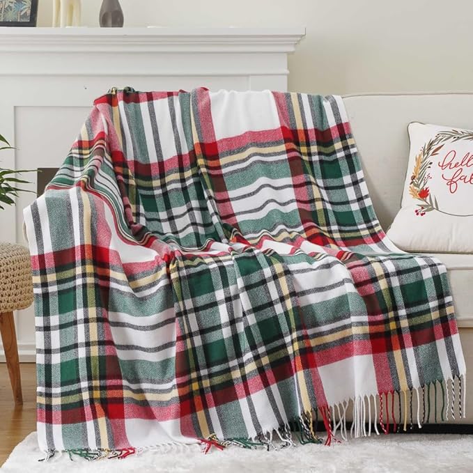 BATTILO HOME Christmas Green Plaid Throw Blanket for Couch Bed, Decorative Red Green Blanket Throw, Buffalo Checkered Plaid Blankets and Throws Farmhouse Style for Home Christmas Decor 50"x60"