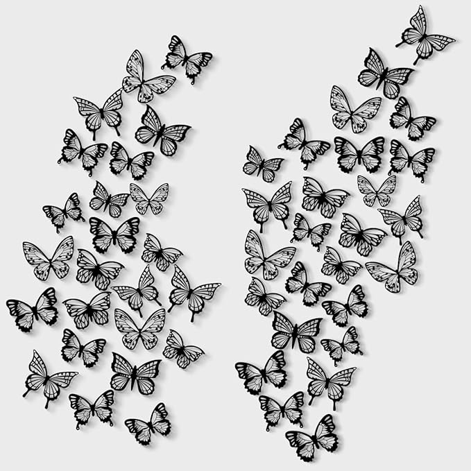 72pcs Black Butterfly Wall Stickers, 3D Butterflies Wall Decorations for Home, Room Bedroom Mural Decorations Removable Sticker