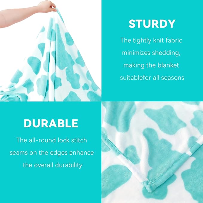 Blue Throw Blanket for Couch & Bed, Warm Fuzzy Fleece Soft Blankets for Adults & Kids, Light Blue Gifts for Women Girls Boys, Cozy Cute Coastal Blue Living Room Decor, 50x60 Inches