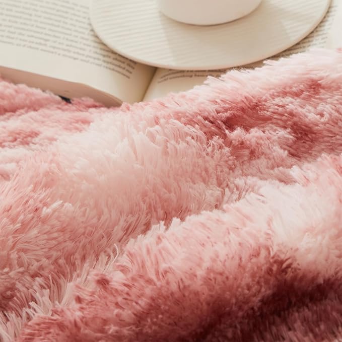 COOVA Ultra Soft Faux Fur Twin Blanket – Fuzzy Fluffy Cozy Microfiber Blankets, Warm Thick Plush Sherpa Fleece Throw Blanket for Couch,Bed,Sofa,Ideal Gift for Women.(Tie Dye Rose Red, 60"x80")