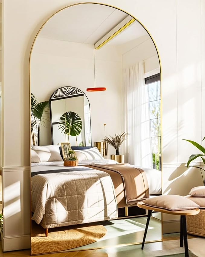 77x38 Inch Extra Large Arched Floor Mirror - Giant Gold Freestanding Mirror for Bedroom, Living Room, Dressing Room - Oversized Elegant Leaner Full Length Mirror for Home Decor