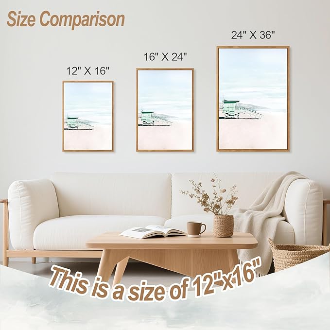 CHDITB Tropical Surf Scene Framed Canvas Wall Art Set Of 3, Coastal Wall Decor, Ocean Inspired Beach Wall Painting, Neutral Seascape Palm Tree Art Prints For Living Room Bedroom Decor (12x16 Inch)