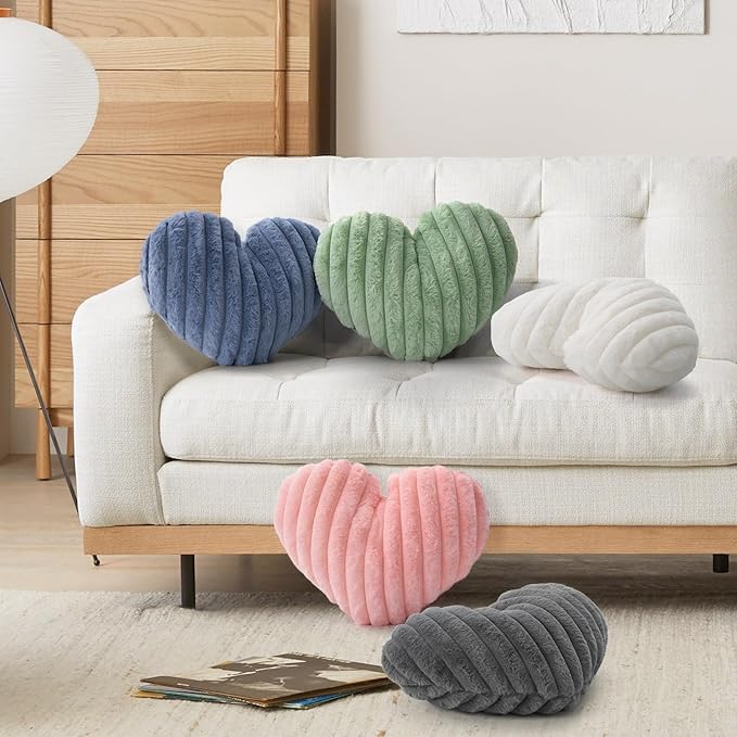16 Inch White Heart Pillow Cute Decorative Throw Pillows, Heart Shaped Soft Fluffy Faux Fur Pillows Cushions for Couch Chair Bed Bedroom Room Home Decor Aesthetic (1, White, Medium-16 x13)