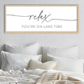 SRSZHIYUE Relax You're On Lake Time Wall Decor Above Bed Sign 32"×12" for Lake House Bedroom Over Bed Large Vintage Wood Framed Farmhouse Lake Lover Home Hanging Art (Wood)
