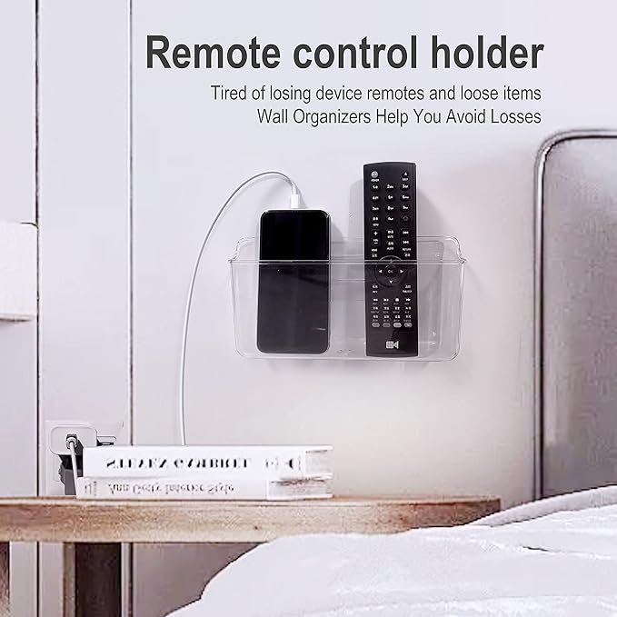 Wall Mounted Remote Control Holder Set, 3 Pack Self Adhesive Magazine File, Mail Organizer Box for Wall, Bedside Caddy Phone Basket, Dorm, Office Storage Supplies.Kitchen Cabinet Door Organizer.