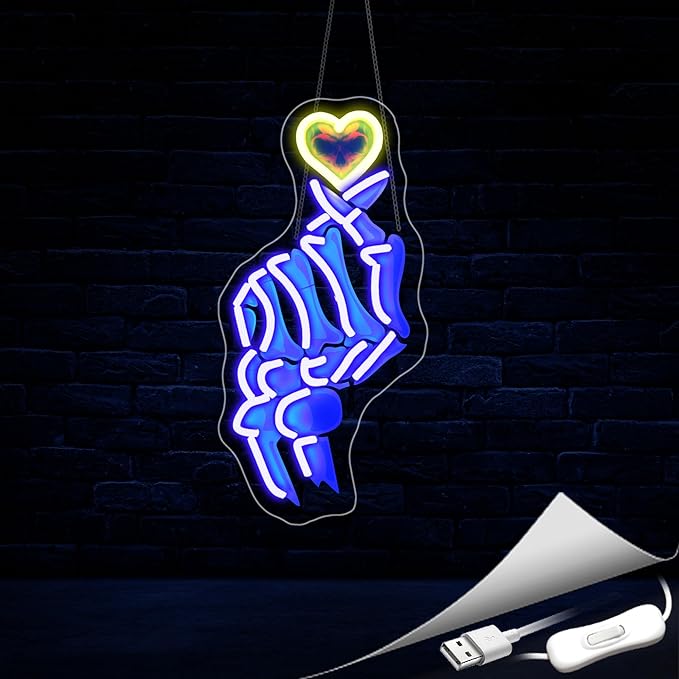 Neon Sign, Hand Neon Signs for Wall Decor - Love LED Signs for Bedroom, Man Cave, Party, Club, Bars - USB Powered Light Up Sign Decorations