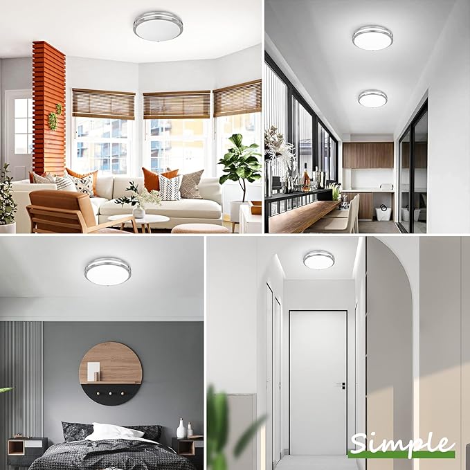 13 inch Dimmable LED Ceiling Light Fixture, 36W Super Bright 3600 Lumens Brushed Nickel Flush Mount Light Fixture, 2700K-6500K Adjustable Ceiling Lights for Bedroom, Kitchen, Bathroom, 1-Pack
