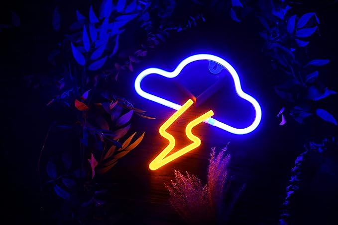 Neon Sign LED Cloud Lightning Neon Signs for Wall Decor Hanging Neon Light Battery or USB Powered Light Up Neon Lights for Bedroom Aesthetic Kids Room Living Room Bar Party Christmas Wedding Yellow