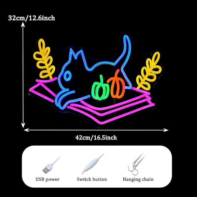 Cat Book Neon Sign Cat Learning LED Light Up Sign Cartoon Animal Neon Light Dimmable Read Books Neon Light Sign for Bookstore Bedroom Store Wedding Classroom decor