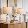 20.5" Small Bedside Lamps Set of 2 with 5FT Cord, White Ceramic Modern Farmhouse Table Lamps for Nightstand, Living Room, Bedroom, 3D Honeycomb Stylish End Table Lamps(Bulb Not Included)