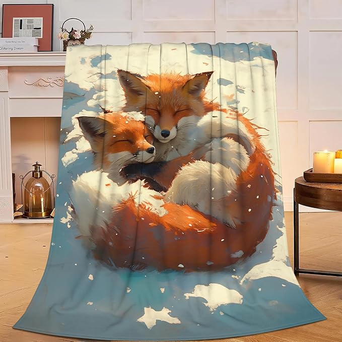Fox Throw Blanket Soft Warm Cozy Foxes Blankets Fuzzy Plush Fleece Fox Blanket Gifts for Couch Bed Sofa Home Decor 40''X50''