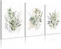 Watercolor Botanical Wall Art Set of 3 Boho Floral Canvas Wall Decor Prints Sage Green Wildflower Wall Art Modern Flower Pictures Botanical Painting for Bedroom Bathroom 12x16 Inch Wrapped Canvas