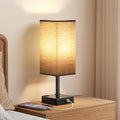 Touch Bedside Table Lamp for Nightstand - 3-Way Dimmable Night Lamp with USB A + Type C Charging Ports and Two AC Outlets, Small Desk Light with E26 LED Bulb for Bedroom Living Room Dorm Office,Black